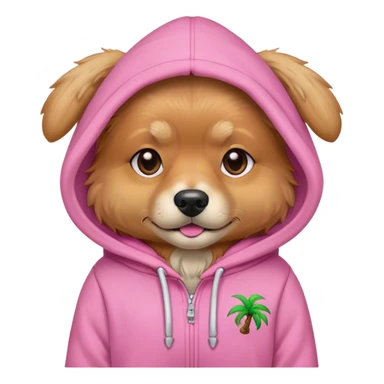 Dog wearing a pink palm puff hoodie￼ sticker