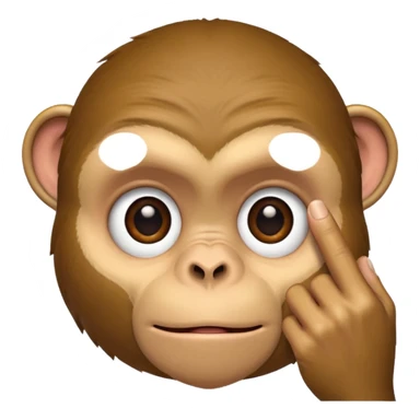 A monkey using one finger to pull his eyelid down to expose more eye sticker