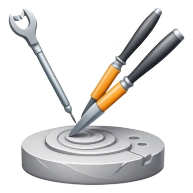 Icon for sculpting, with sculpting tools, sculpture in progress on a textured surface, minimalistic style, clean lines, transparent background. sticker