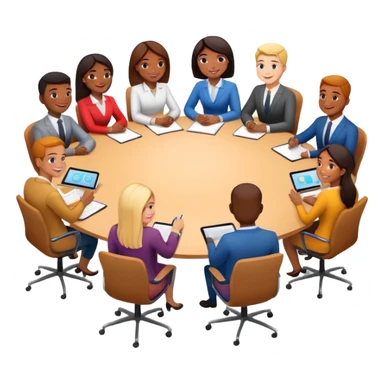 coworkers brainstorming ideas at a round conference table sticker