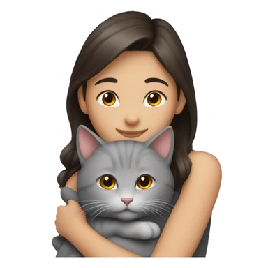 Brunette girl hugging gray cat sticker