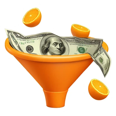 a orange 3d funnel with cash going into it  sticker