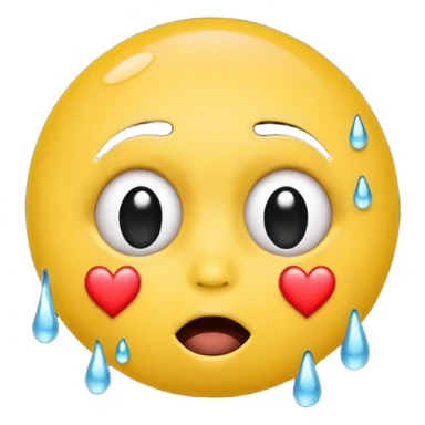Yellow face emoji with black ball gag in mouth, sweating down face and hearts in eyes sticker