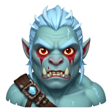 Fantasy orc portrait emoji, frozen scar glowing deep red against icy blue skin tones, primal winter survival theme, restrained detail, clean readable emoji style, male/female variant
 sticker