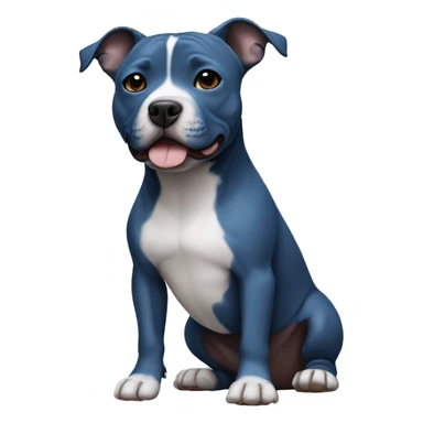 Small blue Staffordshire bull terrier with a white j on his chest sticker