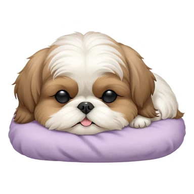 Meme-Worthy Cute Sleeping Shih Tzu Portrait Emoji, Head resting peacefully with a tender, contented smile and eyes delicately closed in serene slumber, showcasing a luxuriously fluffy fur in soft pastel tones, simplified yet irresistibly adorable, highly detailed, glowing with a warm, drowsy radiance, high shine, exuding calm, cozy charm, styled with a gentle, soft glowing outline, capturing the essence of a sleeping Shih Tzu that radiates utterly adorable, sleepy bliss! sticker