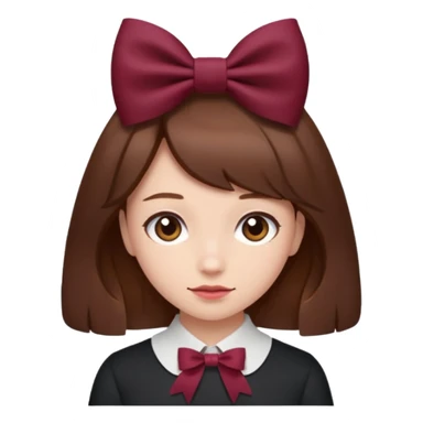 brown open hair from behind with a burgundy bow sticker