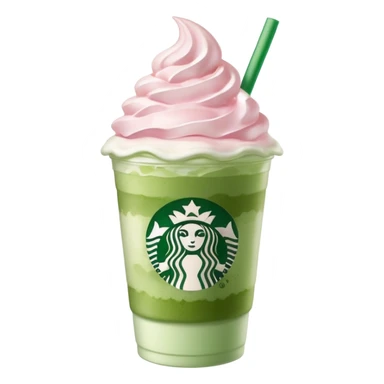 Clear Starbucks cup, no logo, with light pink drink, matcha foam, and whip cream on top sticker