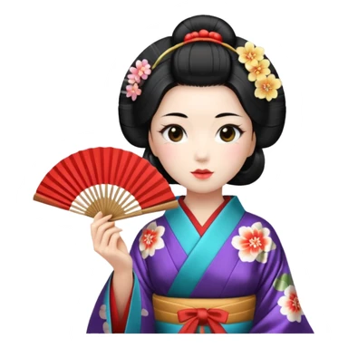 a traditional geisha japanese woman wearing a kinono holding a folding fan elegantly sticker
