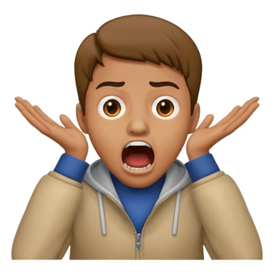 mouth open scared face with 2 hand on face, with clothes sticker