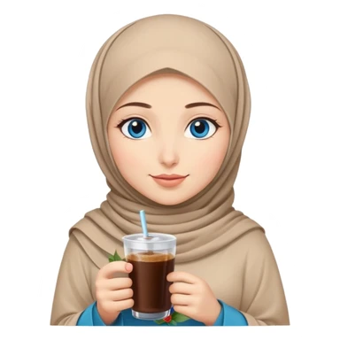 Turkish beautiful finish Konya girl blue eyes with beige hijab islamic dress and had on her hand Rose Cold brew coffee   sticker