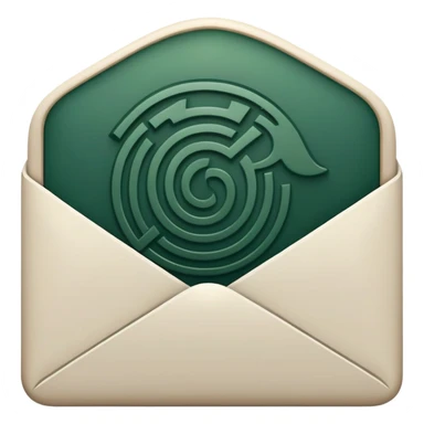 Elegant Mayan hieroglyph mail symbol with clean lines, minimalist design, only pure white and dark green colors, Apple-style aesthetic sticker
