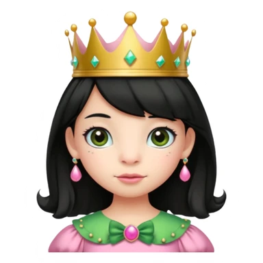 frog with black hair and short bangs with a crown pink bow and pink princess dress sticker
