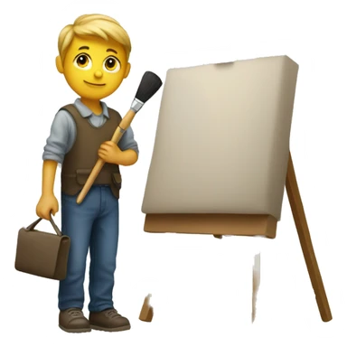 boy holds little brush, an easel sticker