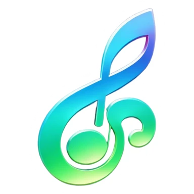music icon, shining, 3D gradient blue to green music icon logo note  no background unique y2k clipart sticker