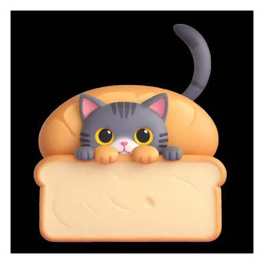 a cute cat peeking through a piece of bread, cartoon style sticker