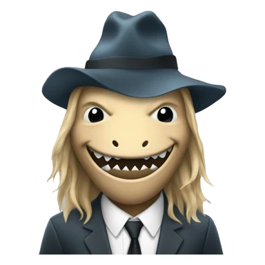Shark face with long hair and a suit and a hat sticker