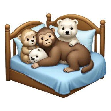 A monkey an otter and a polar bear in a bed sticker