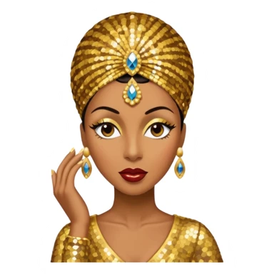 Josephine Baker with dark brown hair, gold outfit sticker