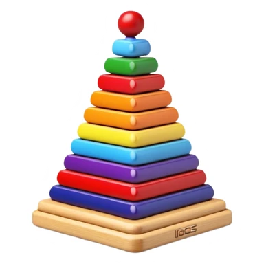 Children's stacking pyramid toy with rings in rainbow order: red, orange, yellow, green, light blue, dark blue, and purple rings sticker