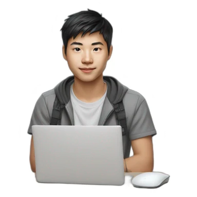 asian teen computer science major intern as software engineer in a cool tech startup with drip sticker