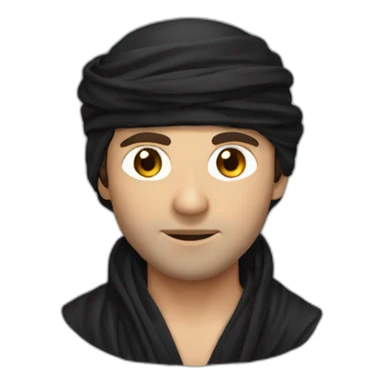 White Man wearing black omani musar, without side suspended cloth sticker