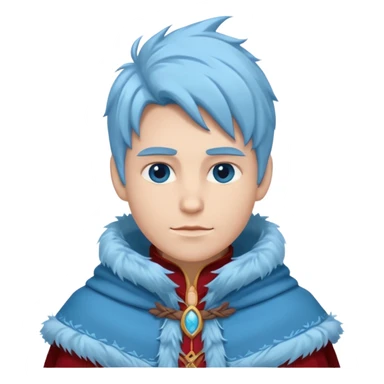 Fantasy human emoji portrait, simple winter mantle with icy blue fur trim and crimson inner fabric, northern winter aesthetic, calm heroic expression, clean flat emoji design, male/female variant
 sticker