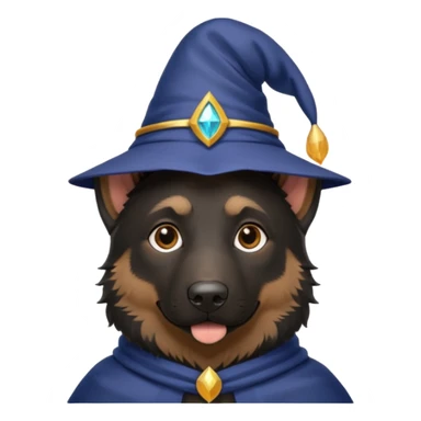 all black german shepherd face wearing a wizard hat sticker