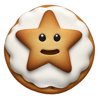 A cinnamon cookie in the form of a Star with white frosting sticker