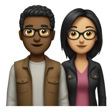 One couple who missed each other, the man have dark and short hair and glasses and the woman have long and black hair too with glasses  sticker