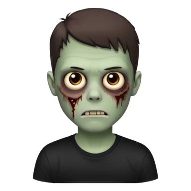 zombie white boy with dark brown edgar haircut and brown eyes (his skin is clear and white but with zombie scars) in black tee  sticker