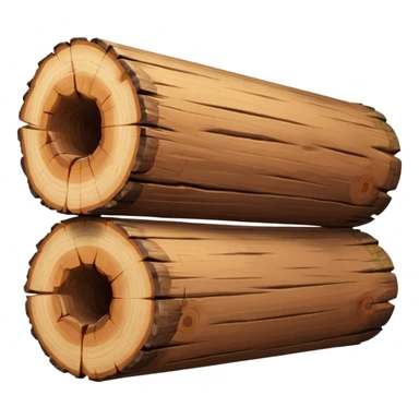 two logs, one propped up sideways on the bottom log, with a sparkle in the foreground. the log should not have a hole in the center. two logs only. sticker
