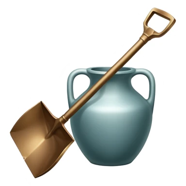 An icon featuring a simple shovel and an ancient artifact, like a broken vase, with clean lines and minimal detail. The design evokes the essence of archaeology, focusing on discovery and history. Transparent background highlights the elegance and simplicity of the science. sticker