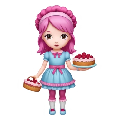 Isolated detaile illustration incredibly modern raspberry torte doll figurine full body with pink hair and a raspberry hairband sticker