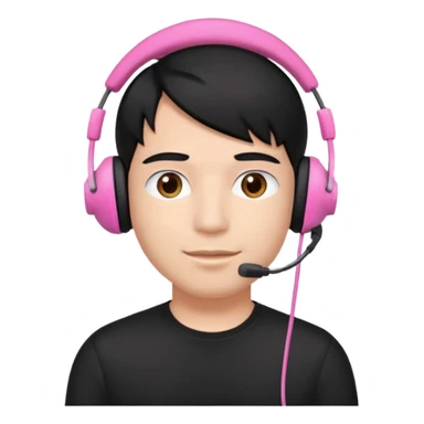 guy with black hair, black shirt and pink headset sticker