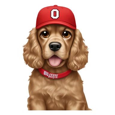 cocker spaniel wearing Ohio State baseball cap sticker