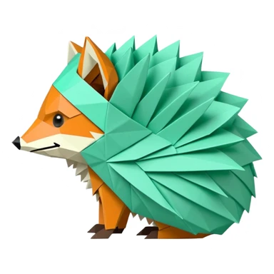 origami hedgehog half fox half hedgehog in color green mint rgb(168, 251, 211) the tail of fox A8FBD3 sticker