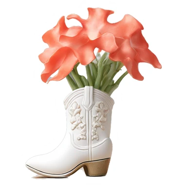 White cowgirl boot vase with coral sticking out of it sticker