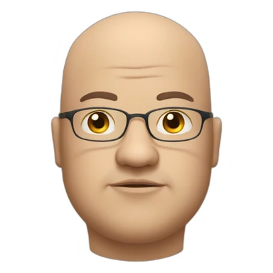 Fat bald man with a lazy eye and small eyes with glasses and a clean shaven face sticker