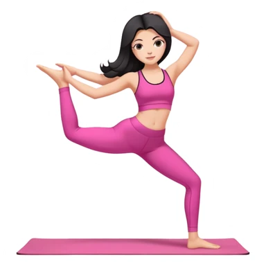 Fazendo Yoga uma menina com cabelo preto um pouco abaixo do ombro,  com top rosa e calça rosa  sticker