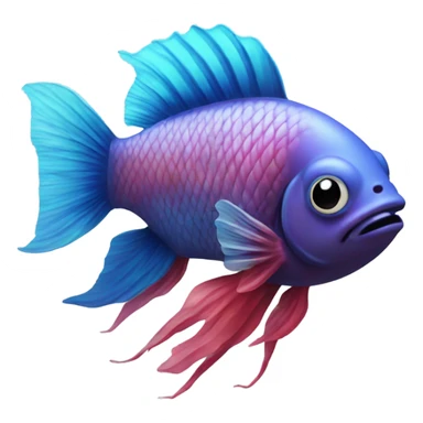 A beta fish with a weird face sticker
