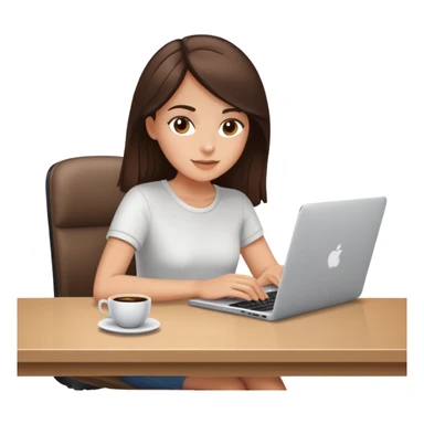 white brunette girl with laptop and coffee sitting at desk sticker