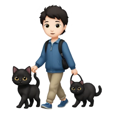 kid walk with black kitten sticker