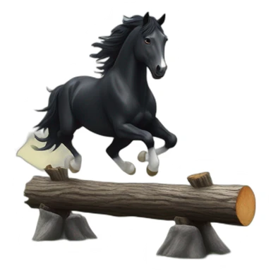 a BLACK HORSE JUMPING A LOG, THE HORSE HAS A WHITE BLAZE AND THREE WHITE SOCKS sticker