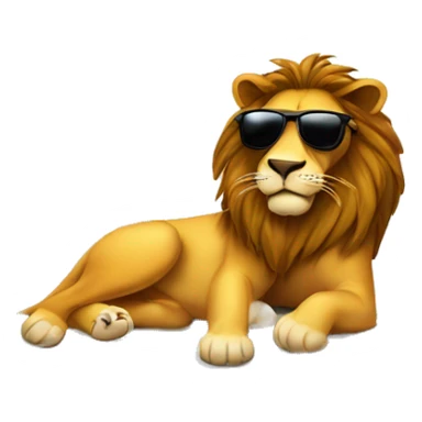 A lion laying in a lounge chair, with sunglasses on while sunbathing  sticker