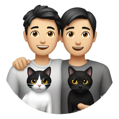 Asian gay couple with black cat sticker