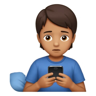 un niño de entre 3 - 10 años jugando con su celular, cansado en una habitacion apagada sticker
