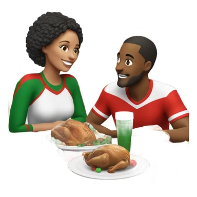 emoji Sporty white couple, man and woman in sportswear, sitting at Christmas holiday dinner table sticker
