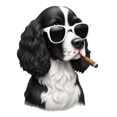 black and white Springer spaniel in sunglasses smoking a cigar sticker