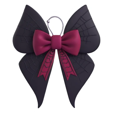 3D emoji gothic bow, dark crimson velvet, silver spiderweb brooch, and black feather accents sticker